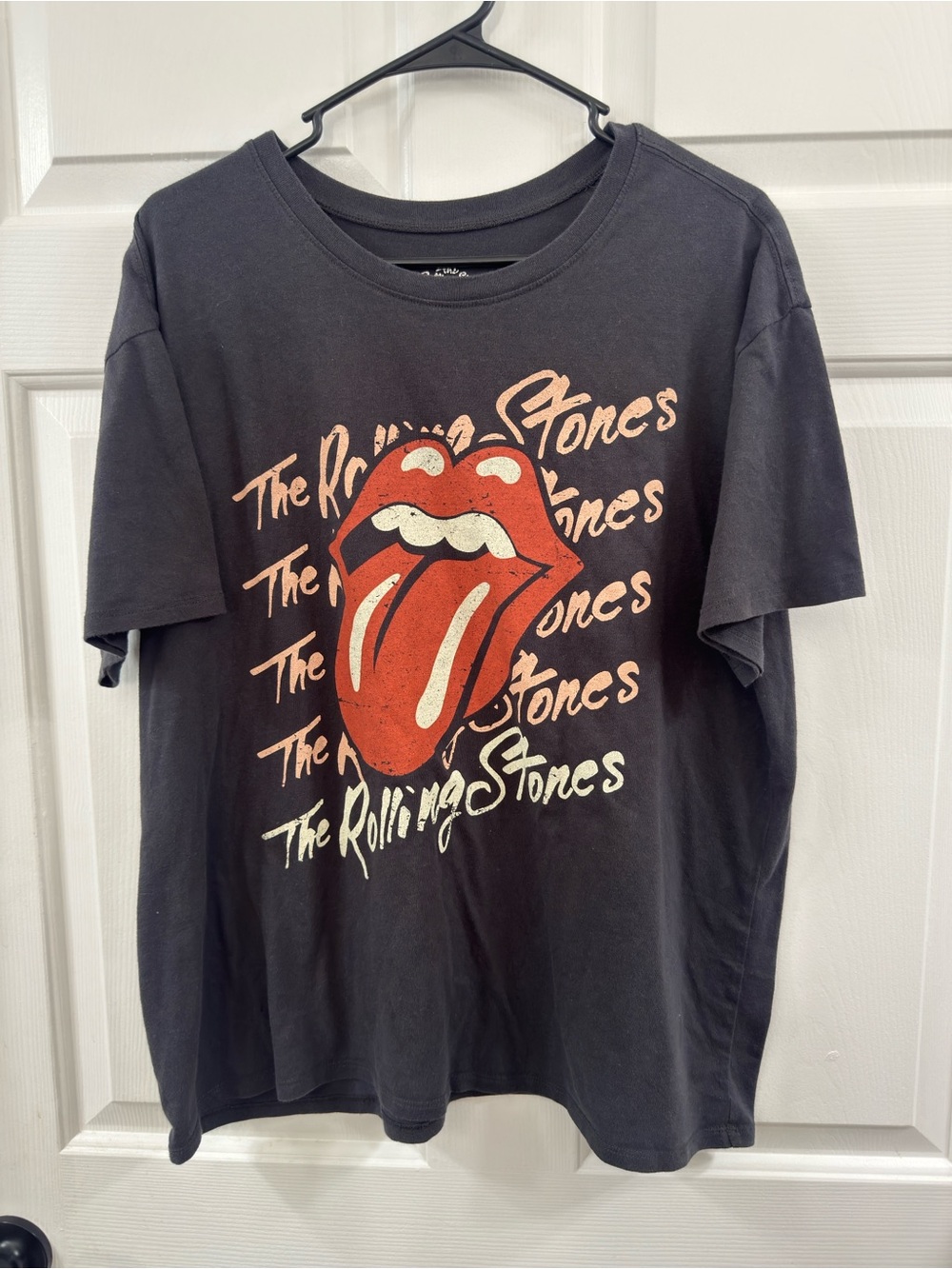 the Rolling Stones Black Tee with Red & Cream Tongue Graphic